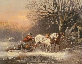 Slitta di legno in inverno, XIX secolo